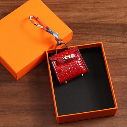 Top Grain Leather Mini Bag Charm Keyring