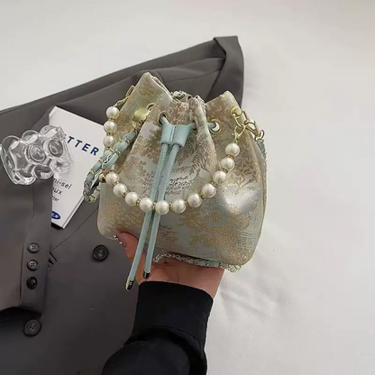 Chinese National Embroidered Pearl Bucket Women's Bag