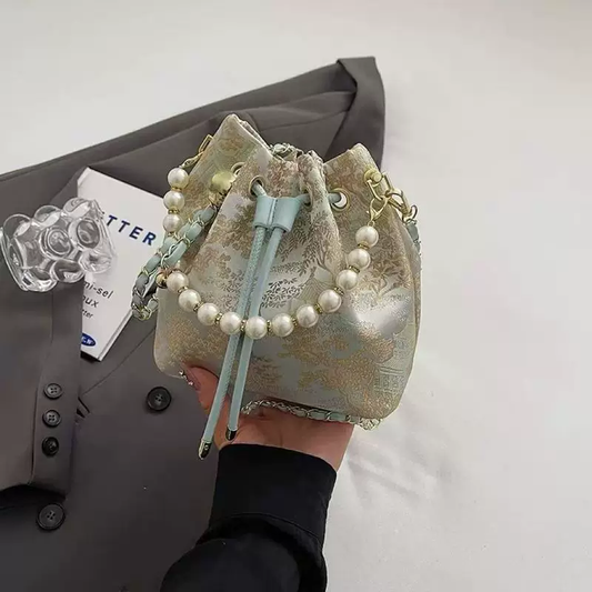 Chinese National Embroidered Pearl Bucket Women's Bag