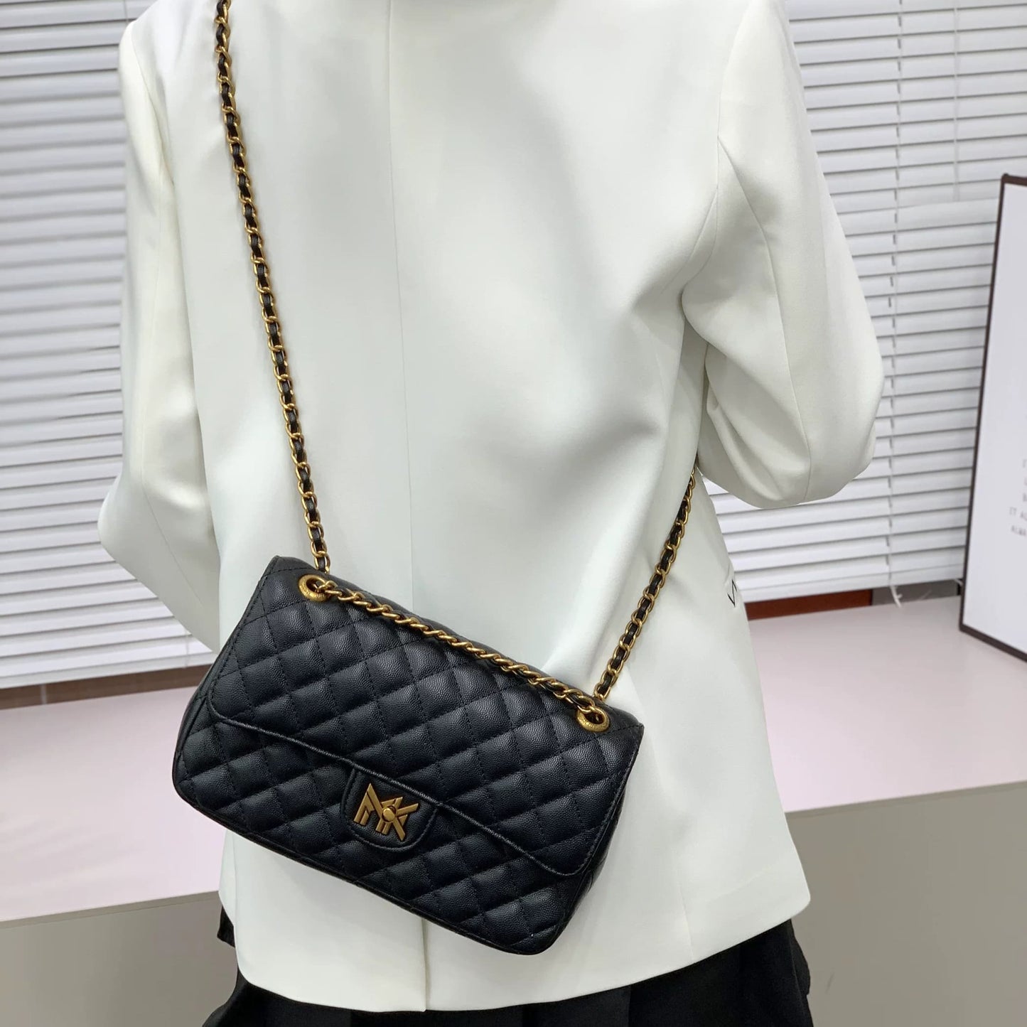 MK Black Leather Luxury Women Shoulder Bag