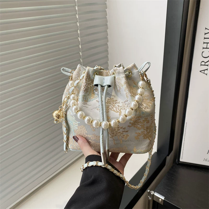 Chinese National Embroidered Pearl Bucket Women's Bag