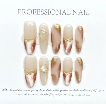 Press On Nail Long Round Almond Shape Nails 10Pcs Mask Queen Nepal